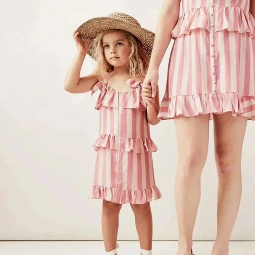 For Love And Lemons Pink and White Striped Kids Dress
